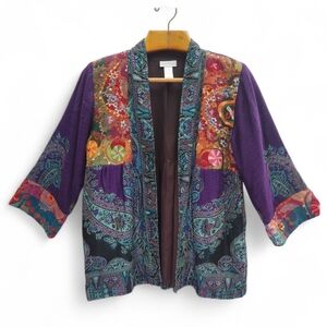 Soft Surroundings Embroidered Wool Open Front Blanket Style Boho Cardigan Size M
